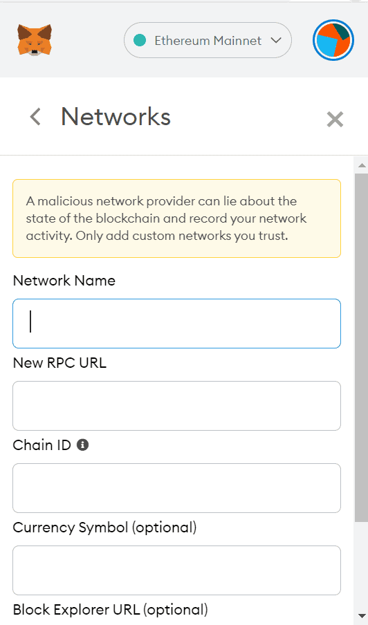 Add network details to metamask