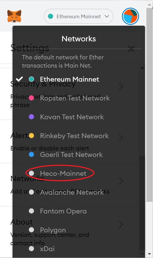 MetaMask - select network