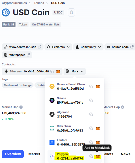 send tokens from metamask to exchange