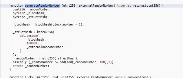 Lucky withdrawal - generateRandomNumber solidity code
