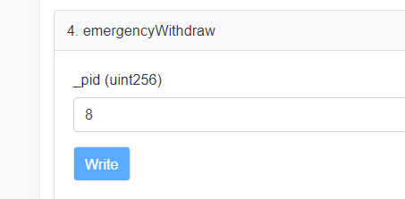 Writing to emergencyWithdraw via BscScan