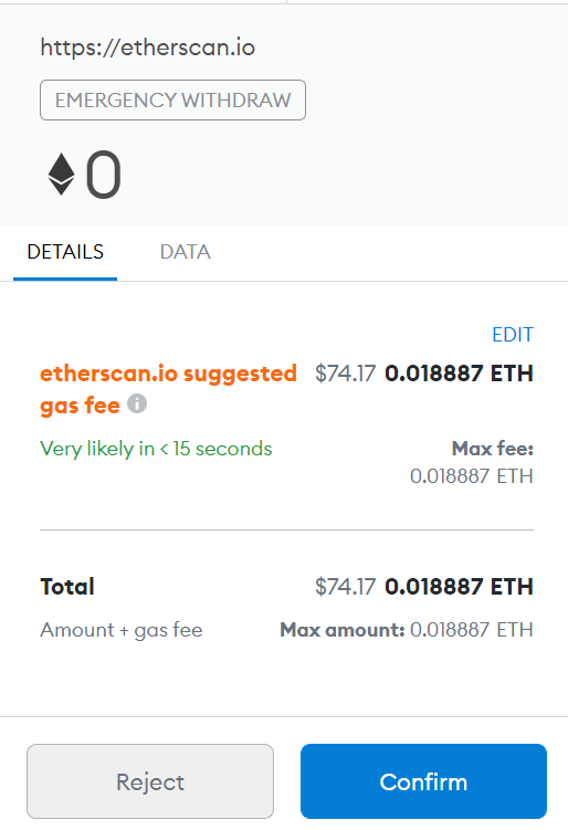 Confirm emergency withdraw