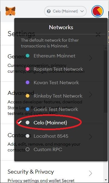 Connect your Metamask to CELO network