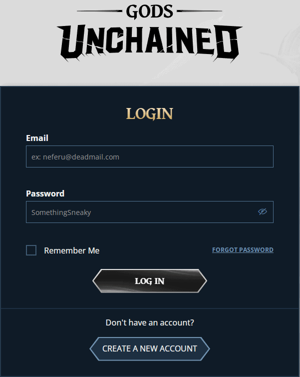 Create new account Gods Unchained