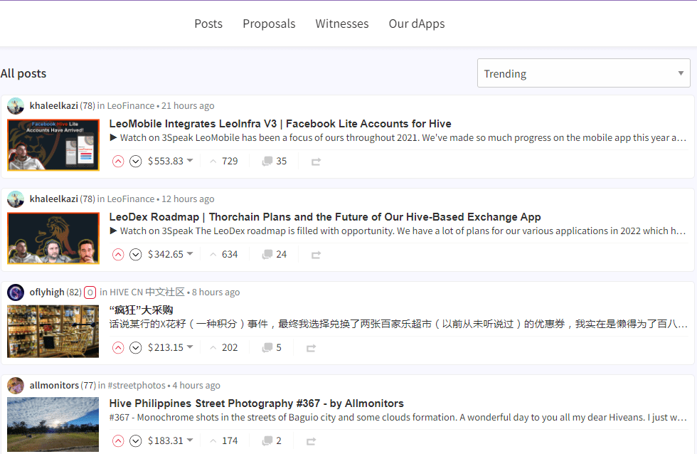 Hive trending page