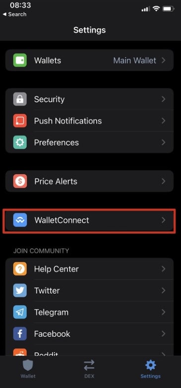 wallet connect option in trustwallet