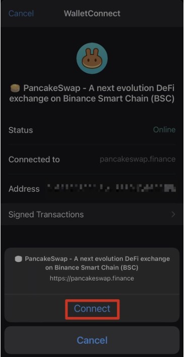 Connect to pancakeswap with walletconnect