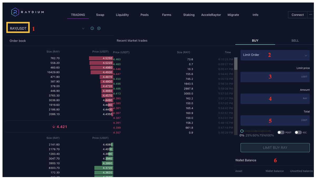 Connect your wallet and choose the right trading pair