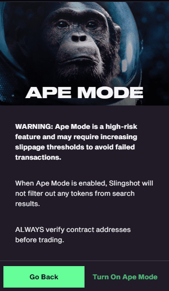 Ape mode warning slingshot
