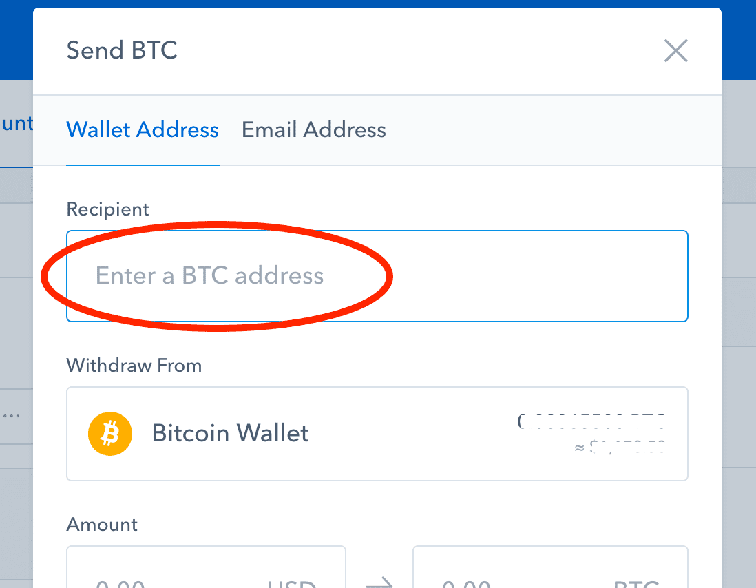 BTC address enter