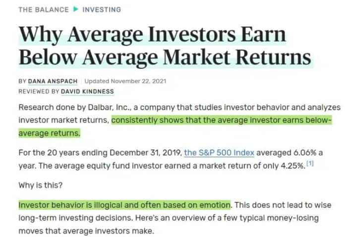 Average Investors Earn Below Average Returns Image via the balance
