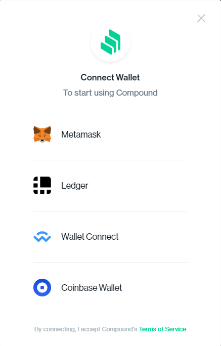 Connect wallet to compound finance