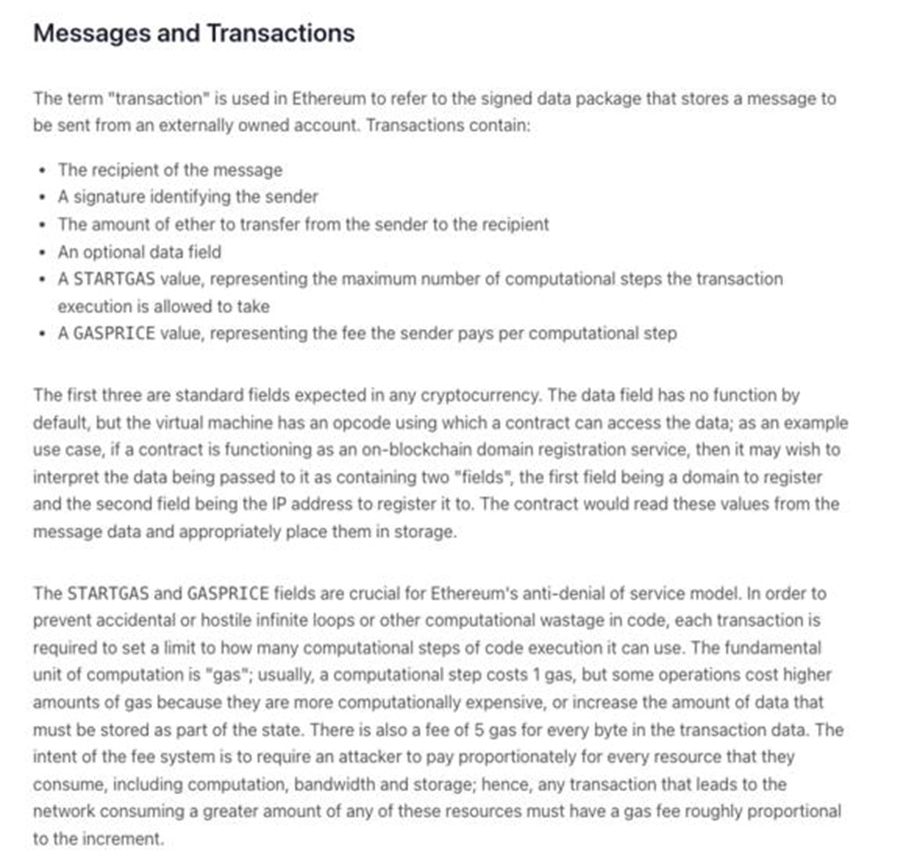 Transaction costs Ethereum Whitepaper